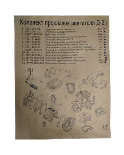 Комплект прокладок двигуна Д-21(повний)